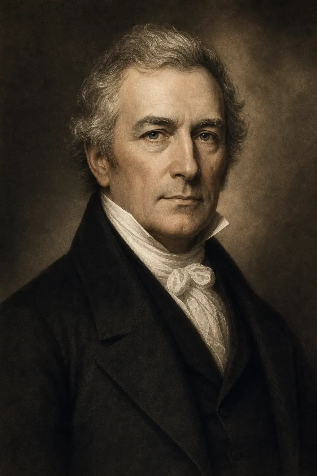 Original historical-style portrait illustration of John Haviland, architect of Eastern State Penitentiary.
