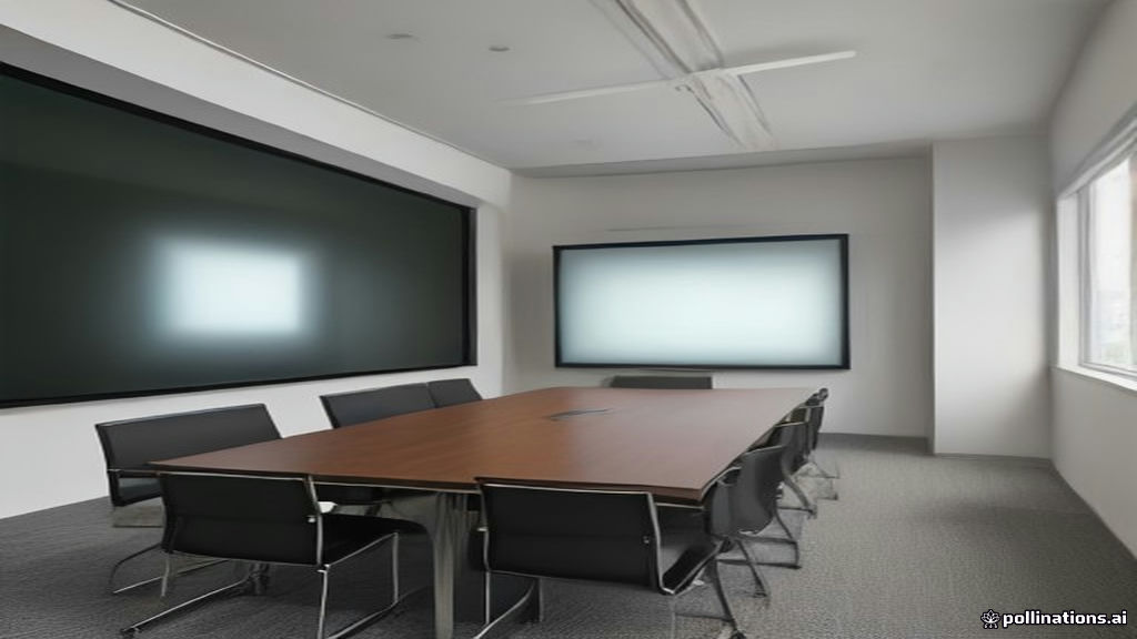 An empty office meeting room with a television on the wall