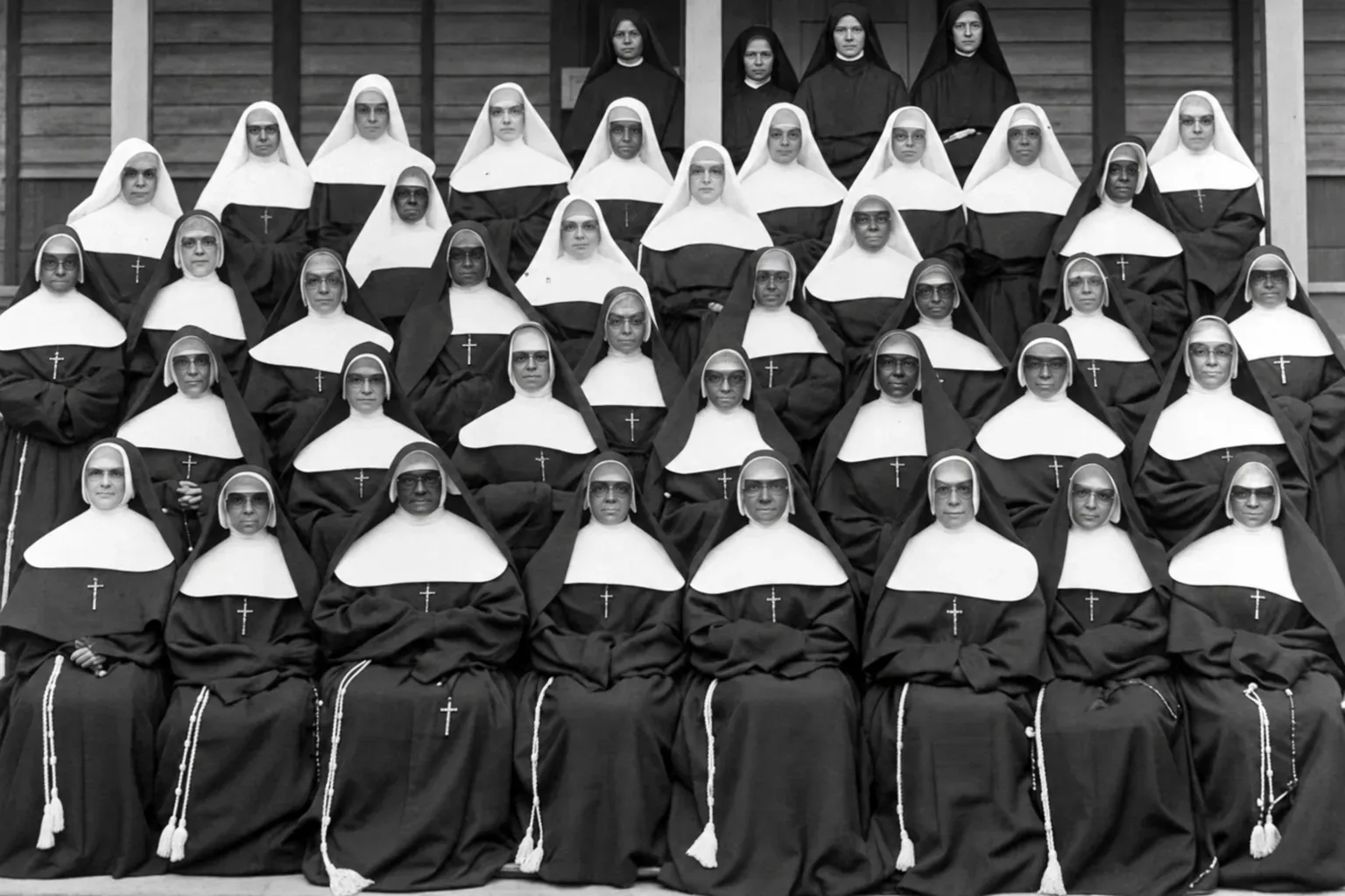 Historic group portrait of the Sisters of the Holy Family in New Orleans, Louisiana.