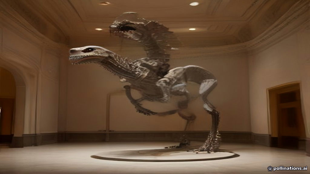 A tyrannosaur skeleton on display in an elegant gallery lobby